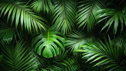 Obraz premium Lush Tropical Green Palm Leaves Background Texture