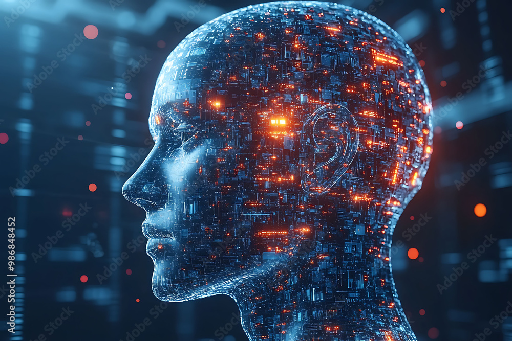 Poster workforce management healthcare administration driven by ai illustrated in an abstract composition w