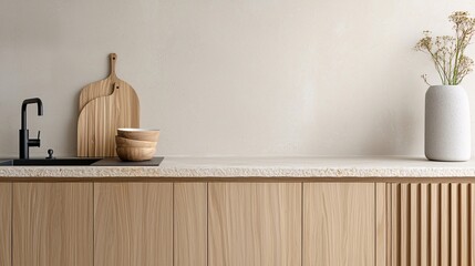 Minimalist kitchen counter with natural elements
