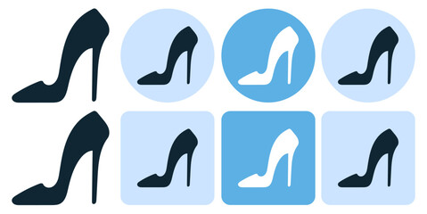 high heels or  female shoes or stiletto heels, woman fashion vector pictogram sign icon symbol ui and ux design, glyphs and stroke line