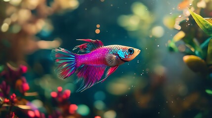 Obraz premium Colorful fish swimming in a serene aquarium with vivid surroundings