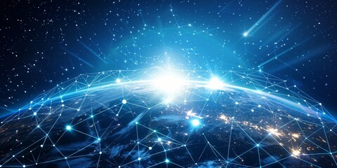 Fototapeta premium Concept art of a globe with intricate communication lines connecting different parts of the world, emphasizing global data exchange and connectivity