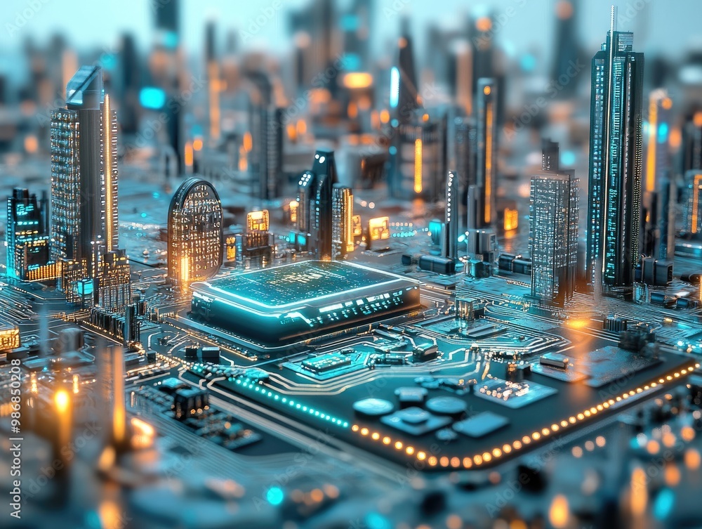 Poster microchip implants for identity verification and personal data storage, used in futuristic urban env