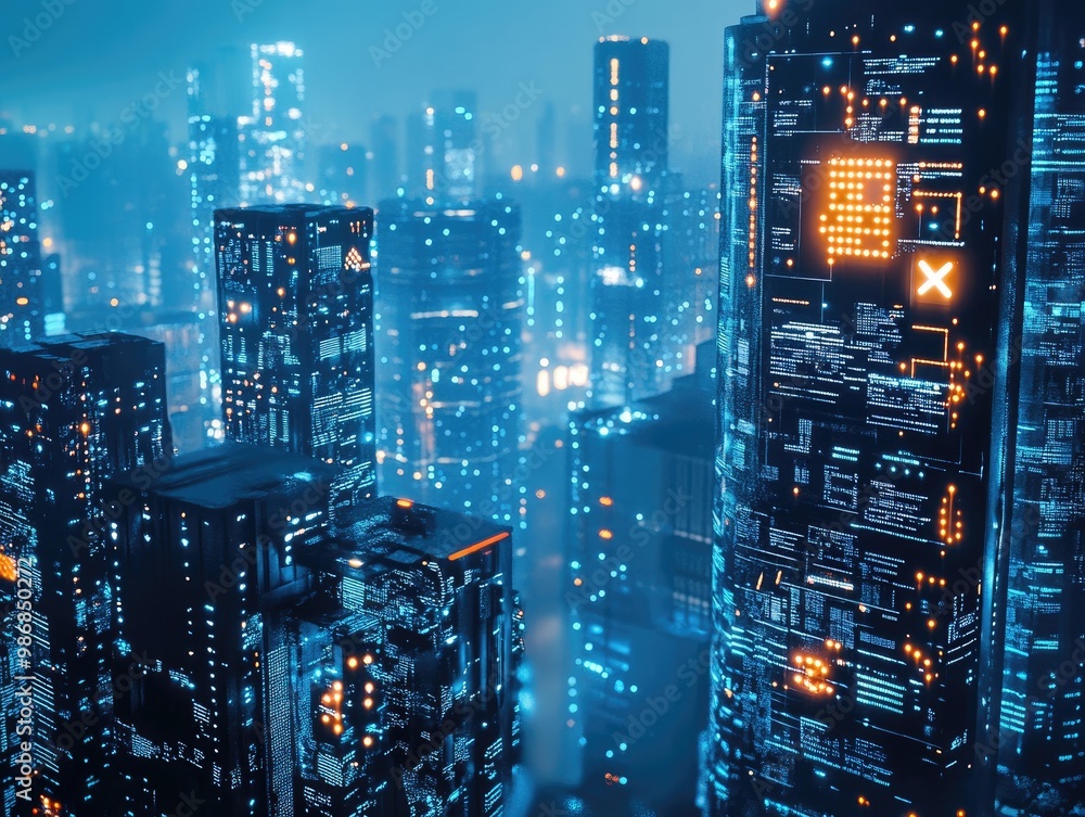 Poster microchip implants for identity verification and personal data storage, used in futuristic urban env
