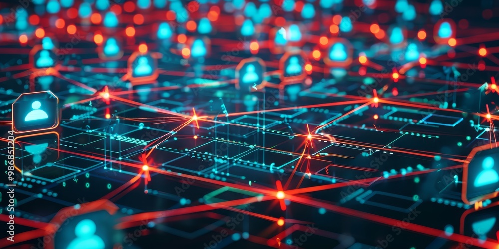 Aufkleber Conceptual image of secure data transfer between devices, featuring direct connections and data flow symbols that highlight the elimination of intermediary roles