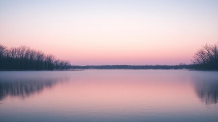 Fototapeta premium Outdoor photography at dawn, capturing the soft glow of the sunrise over a peaceful lake