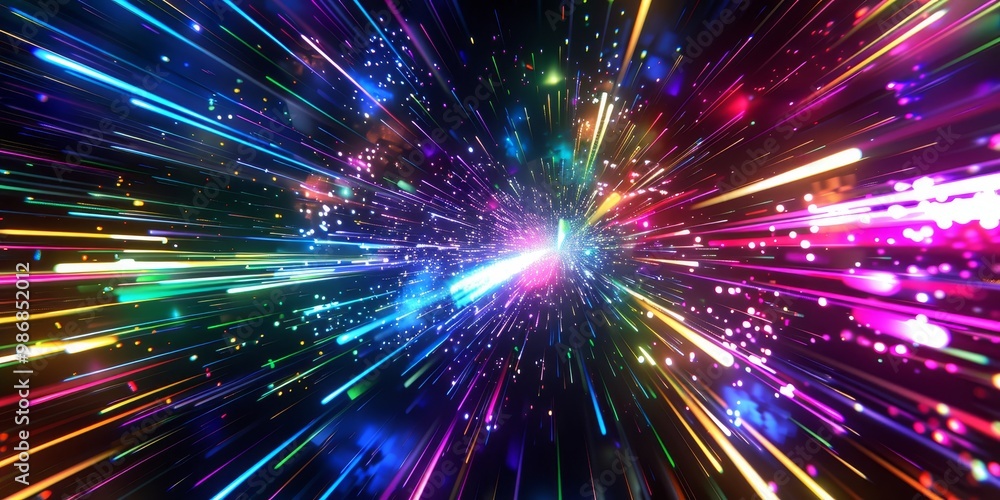Aufkleber spectacular array of colorful laser beams shooting across a dark space, forming dynamic patterns and