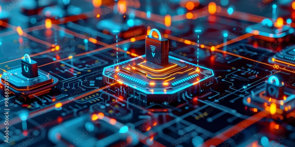 Aufkleber Conceptual image of secure data transfer between devices, featuring direct connections and data flow symbols that highlight the elimination of intermediary roles