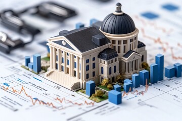 Municipal bonds visualized in a clean design with government buildings and rising financial charts