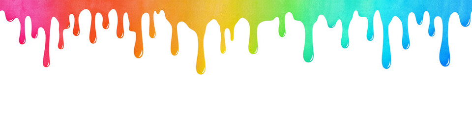 Colorful dripping watercolor liquid paint on transparent background