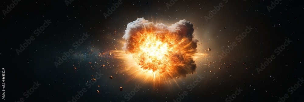 Poster a vibrant supernova explodes in a dazzling display of light and color, showcasing the power and beau
