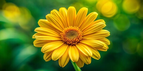 Obraz premium Vibrant yellow daisy-like flower with a golden center set against a blurred green background