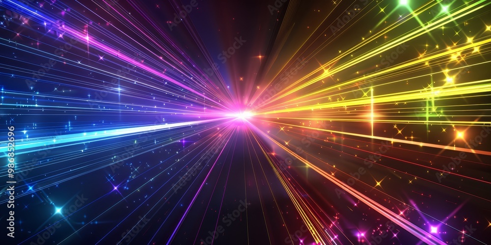Aufkleber spectacular array of colorful laser beams shooting across a dark space, forming dynamic patterns and