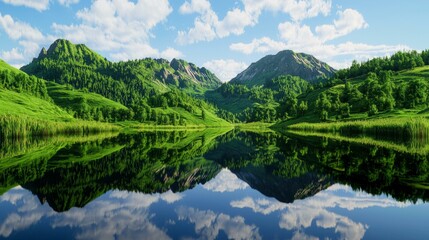 Scenic mountain view with lake reflection