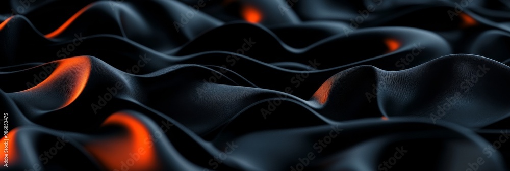 Poster abstract black fabric with glowing orange lines, creating a dynamic and textured surface. the wavy p
