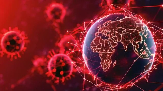 Global Network Pulse: 3D Earth Animation of Virus Alert and Digital Security