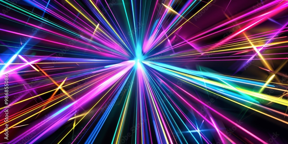 Aufkleber spectacular array of colorful laser beams shooting across a dark space, forming dynamic patterns and
