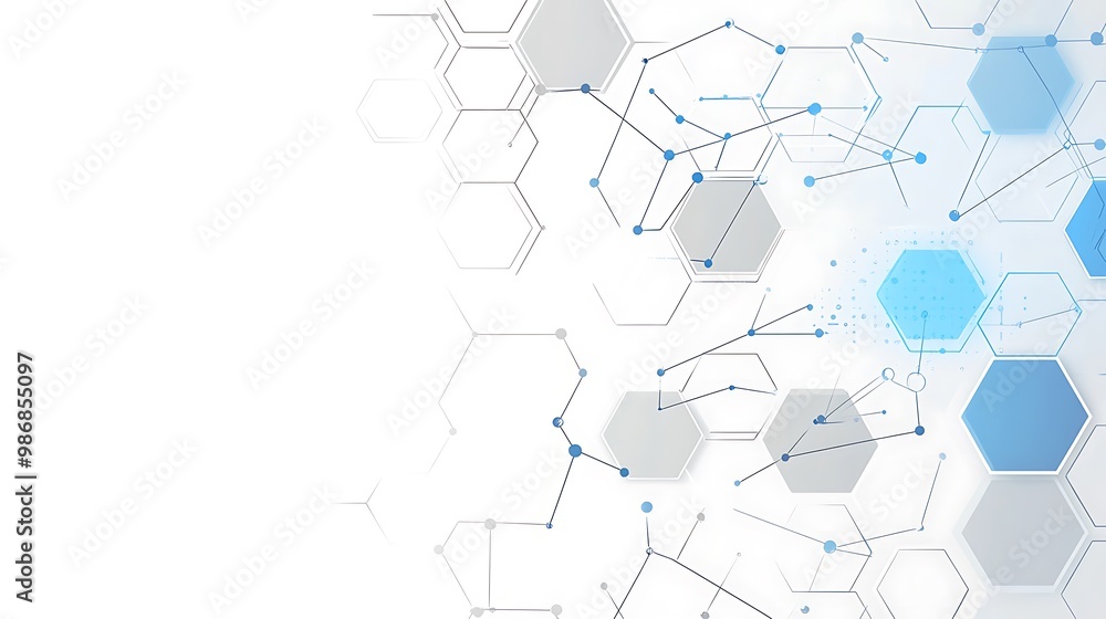 Aufkleber Abstract background with interconnected hexagonal patterns in blue and grey, representing technology, network, or science.