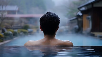 Man Relaxing in a Hot Spring