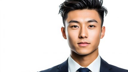 Asian businessman in a suit and tie, portrait isolated on a white transparent background.