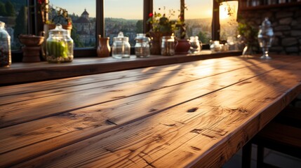 Photo-realistic kitchen wood countertop or wood table background for mockups