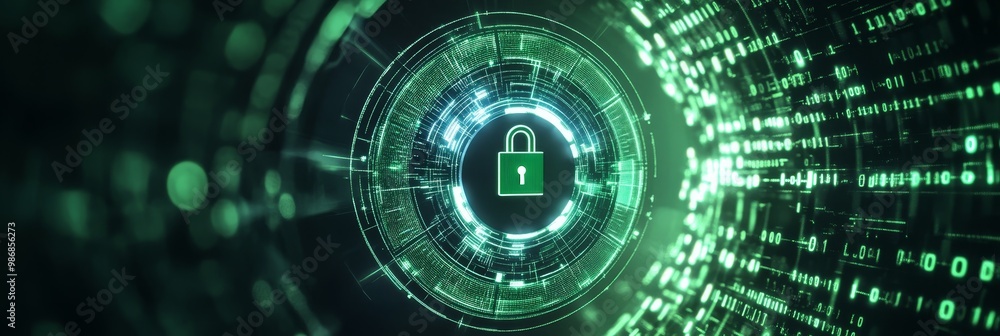 Aufkleber digital lock: security and data protection in the digital age, featuring a glowing padlock within a 