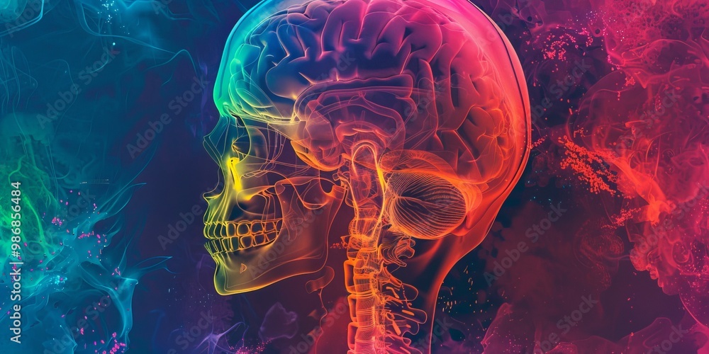 Poster Intricate PET scan image featuring a spectrum of colors to represent metabolic activity, suitable for medical, scientific, and educational imagery