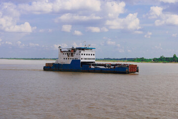 Ferry ship on the Padma River in Bangladesh. This is the largest river in Bangladesh.