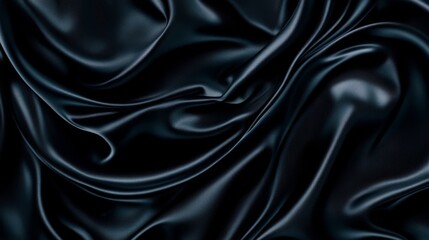 Obraz premium Elegant Black Satin Fabric Texture Background, perfect for luxurious designs, fashion, beauty, and branding. The smooth, flowing texture adds a touch of sophistication to any project.