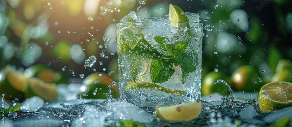 Wall mural Refreshing Mojito with Lime and Mint