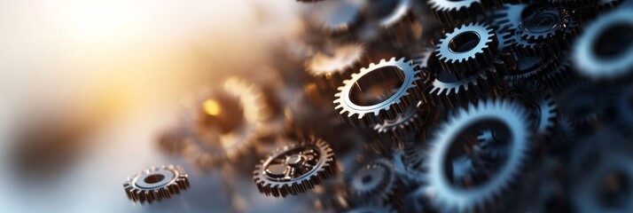 Interlocking gears represent business growth, innovation, collaboration, interconnectedness, and progress.