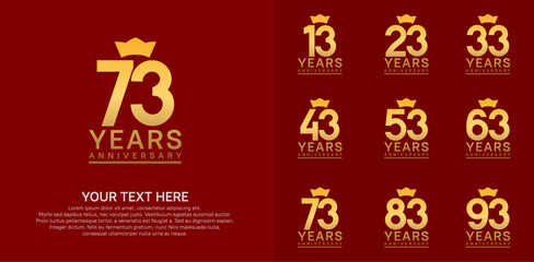 anniversary logotype set. golden color and crown can be use for celebration event