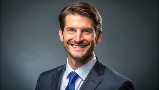 With a warm and approachable smile, this businessperson exudes confidence and professionalism, gazing directly at the
