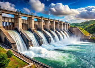 Within a sturdy dam, hydroelectric generators employ their might to produce sustainable energy, bolstering the region's