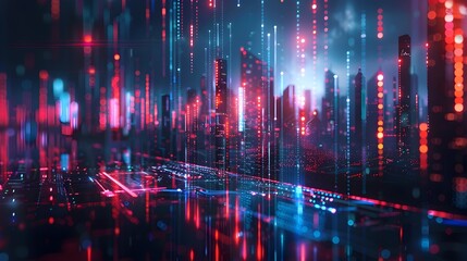 Naklejka premium Sophisticated Data Visualization and Futuristic Financial Analytics in Sleek Urban Cityscape