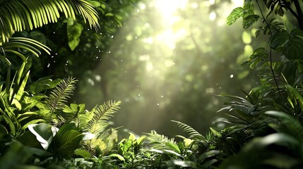 Lush tropical forest with exotic wildlife, vibrant colors, 3D illustration