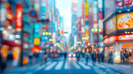 Bustling Akihabara Street Blurred with Vibrant Neon Signs and Busy Crowd