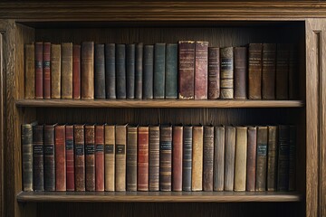 A chic wooden shelf elegantly showcases captivating book covers, enticing avid readers with its curated collection.