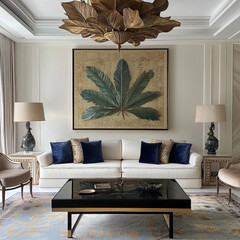 Luxurious house room with couch and modern interior