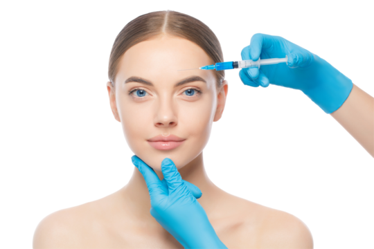 Young woman ready for filler injection into forehead