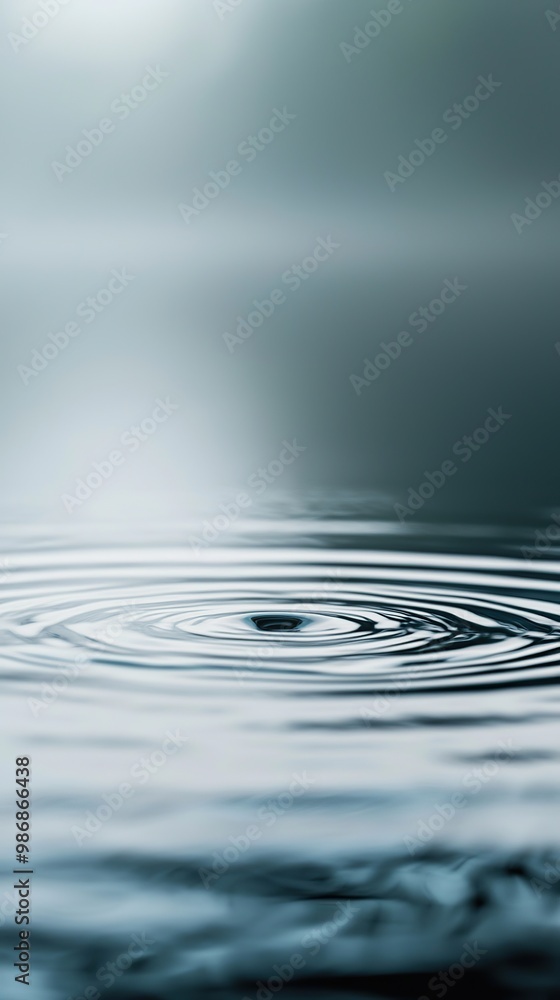 Poster a single ripple in calm blue water, creating a subtle pattern.