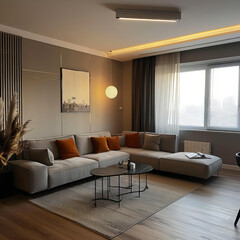 Fototapeta premium Modern Minimalist Living Room with Warm Tones