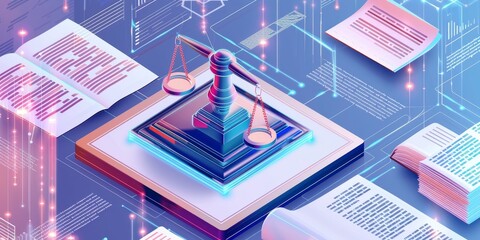 Fototapeta premium Illustration of compliance frameworks, including various regulatory guidelines, compliance documents, and enforcement mechanisms, suitable for business and legal contexts