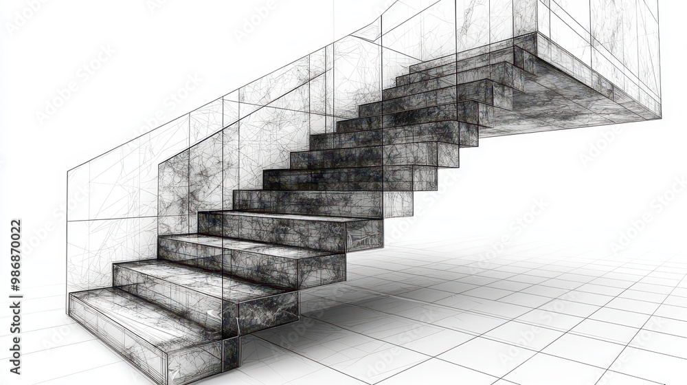 Poster modern staircase sketch architecture design d render