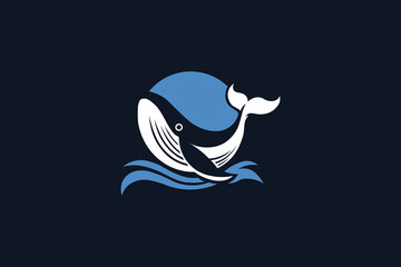 Whale Leaping Over Waves - Logo Vector