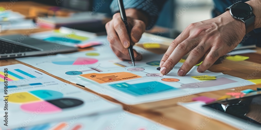 Fototapete a visual guide to risk mitigation, featuring flowcharts, risk analysis tools, and mitigation strateg