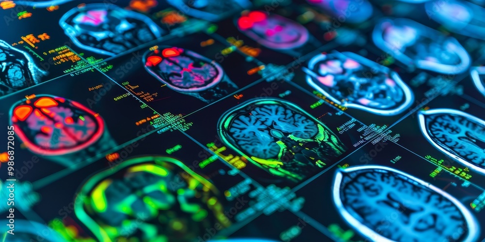 Poster bright and colorful pet scan image displaying intricate heatmaps for different activity areas, perfe
