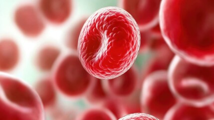 Close-up view of red blood cells in a dynamic, vibrant environment, showcasing their unique shape and function in the human body.