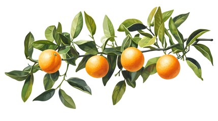 Citrus orange fruits with green leaves isolated on a white transparent background.