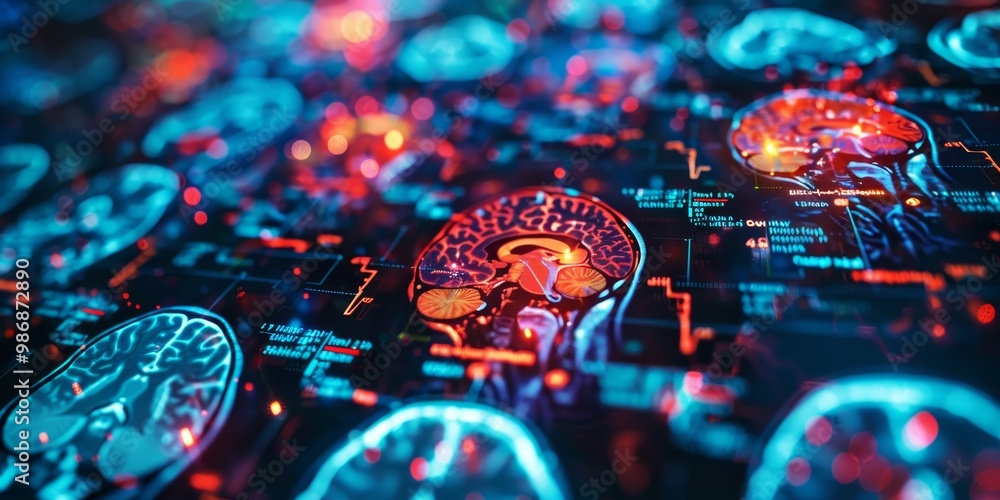 Poster Bright and colorful PET scan image displaying intricate heatmaps for different activity areas, perfect for scientific research and healthcare-related visuals